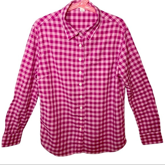 CREWCUTS Plaid Checked Cotton Button Down Shirt Casual Raspberry Pink Size 12 - Picture 1 of 8